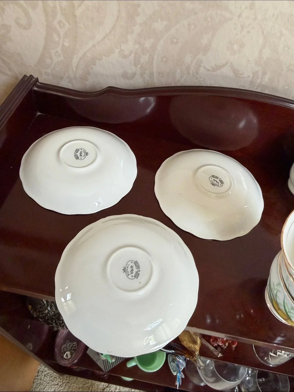 Set of 3  vintage Royal Vale bone china teacups and saucers